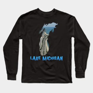 Lake Michigan Outline with Chicago, Illinois Long Sleeve T-Shirt